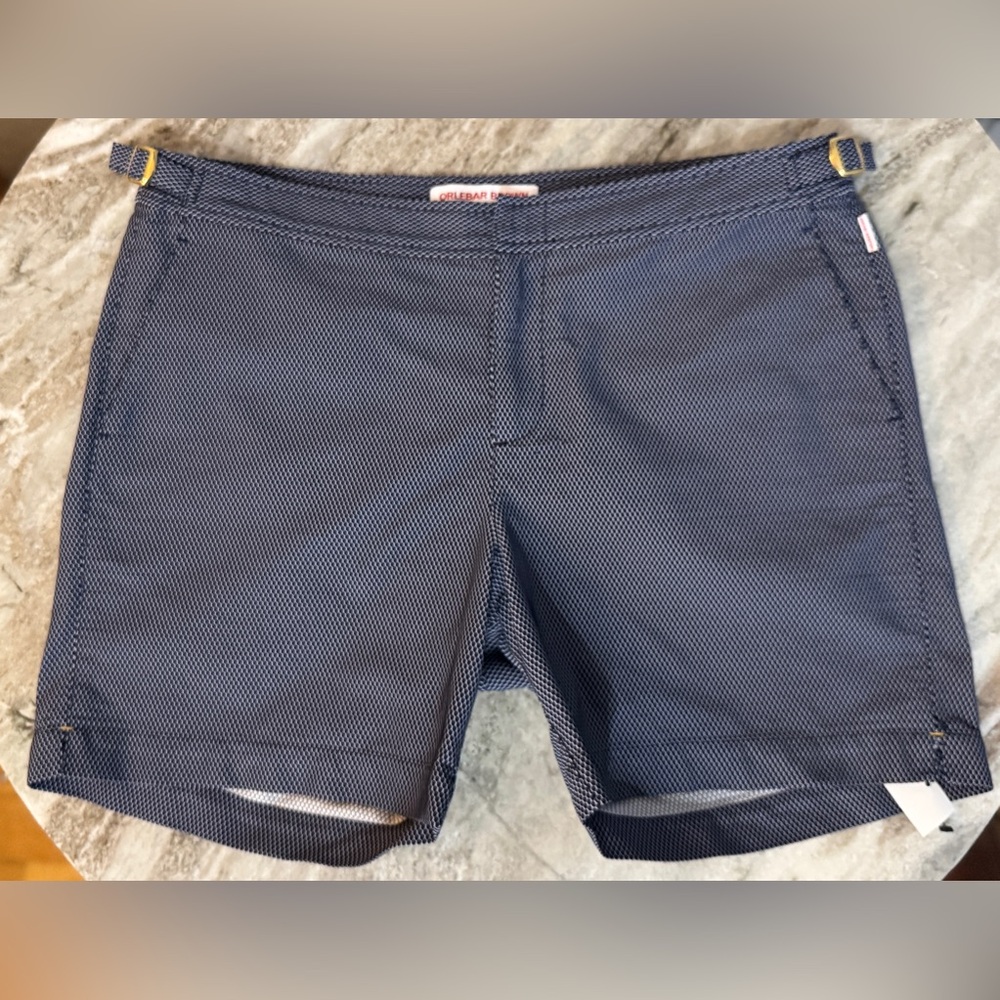 ORLEBAR BROWN BULLDOG DOT GEOMETRIC PRINT SWIM TRUNKS 36 BOARD SHORTS BLUE $495